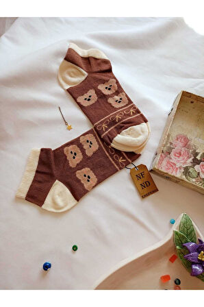 3 ÇİFT PATİK ÇORAP DİKİŞSİZ BURUN KADIN PAMUKLU KISA KONÇ DESENLİ 36-40 KAHVE KREM