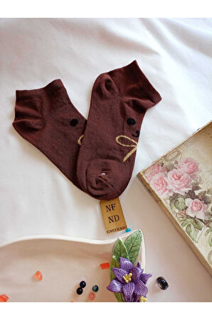 3 ÇİFT KADIN ÇORAP BURUN DİKİŞSİZ PAMUKLU KISA KONÇ DESENLİ PATİK ÇORABI 36-40 KAHVE SARI KREM