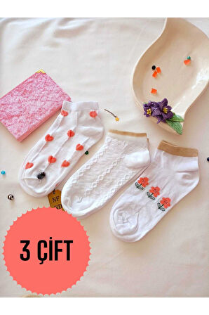 3 ÇİFT BURUN DİKİŞSİZ ÇORAP PATİK YUMUŞAK PAMUKLU KISA KONÇ DESENLİ KADIN ÇORABI 36-40