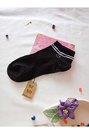 3 ÇİFT KADIN ÇORAP BURUN DİKİŞSİZ PAMUKLU KISA KONÇ DESENLİ PATİK ÇORABI 36-40 SİYAH BEYAZ