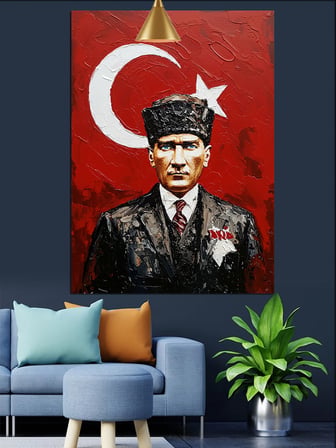 Mustafa Kemal Atatürk Ve Türk Bayrağı Dekoratif Kanvas - Mdf Ahşap Tablo