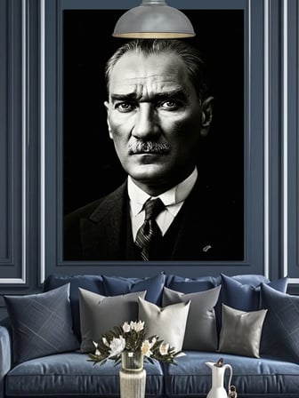 Siyah Beyaz Mustafa Kemal Atatürk Fotoğrafı Dekoratif Kanvas - Mdf Ahşap Tablo