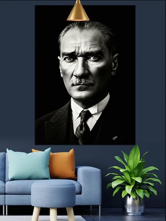 Siyah Beyaz Mustafa Kemal Atatürk Fotoğrafı Dekoratif Kanvas - Mdf Ahşap Tablo