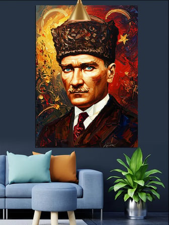 Fırça Darbeli Mustafa Kemal Atatürk Portresi Dekoratif Kanvas - Mdf Ahşap Tablo