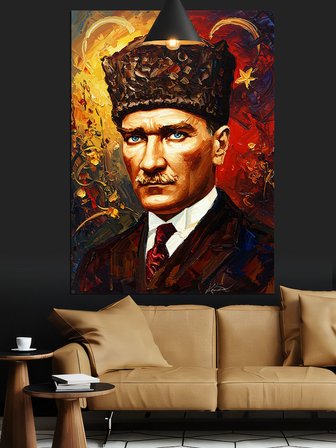 Fırça Darbeli Mustafa Kemal Atatürk Portresi Dekoratif Kanvas - Mdf Ahşap Tablo