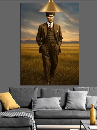 Tarlada Yürüyen Mustafa Kemal Atatürk Dekoratif Kanvas - Mdf Ahşap Tablo