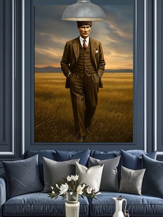 Tarlada Yürüyen Mustafa Kemal Atatürk Dekoratif Kanvas - Mdf Ahşap Tablo