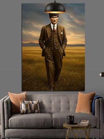 Tarlada Yürüyen Mustafa Kemal Atatürk Dekoratif Kanvas - Mdf Ahşap Tablo