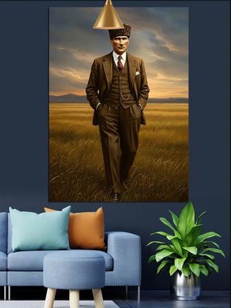 Tarlada Yürüyen Mustafa Kemal Atatürk Dekoratif Kanvas - Mdf Ahşap Tablo
