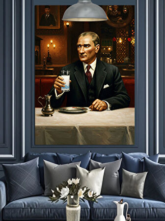 Masada Oturan Atatürk Dekoratif Kanvas - Mdf Ahşap Tablo