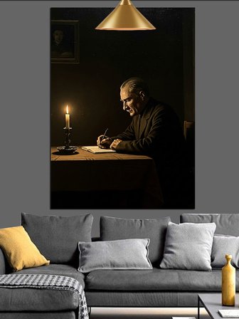 Masanın Başında Mustafa Kemal Atatürk Dekoratif Kanvas - Mdf Ahşap Tablo