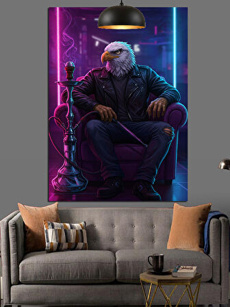 Nargile İçen Kartal Dekoratif Kanvas - Mdf Ahşap Tablo