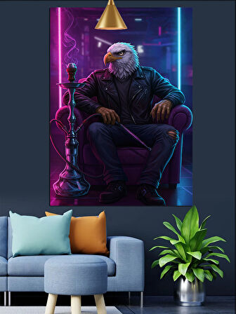 Nargile İçen Kartal Dekoratif Kanvas - Mdf Ahşap Tablo