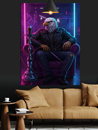 Nargile İçen Kartal Dekoratif Kanvas - Mdf Ahşap Tablo