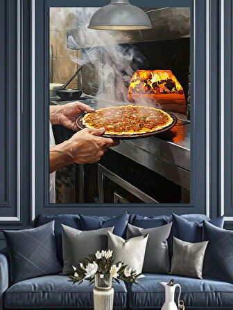 Fırında Pişen Sıcak Lahmacun Dekoratif Kanvas - Mdf Ahşap Tablo