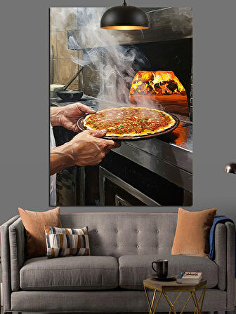 Fırında Pişen Sıcak Lahmacun Dekoratif Kanvas - Mdf Ahşap Tablo