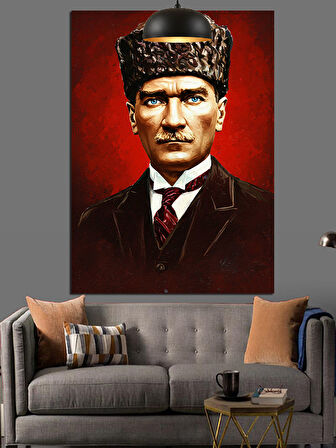 Türk Bayrağı Önünde Atatürk Dekoratif Kanvas - Mdf Ahşap Tablo