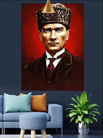 Türk Bayrağı Önünde Atatürk Dekoratif Kanvas - Mdf Ahşap Tablo