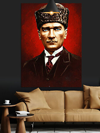 Türk Bayrağı Önünde Atatürk Dekoratif Kanvas - Mdf Ahşap Tablo