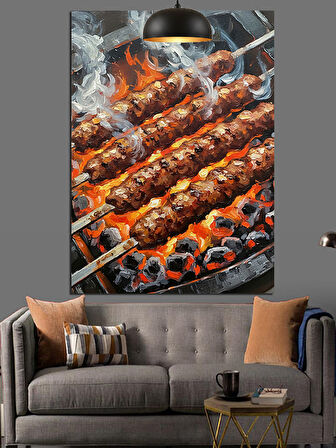 Mangalda Şiş Kebap Dekoratif Kanvas - Mdf Ahşap Tablo