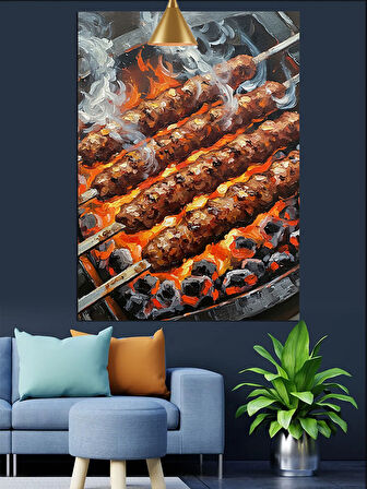 Mangalda Şiş Kebap Dekoratif Kanvas - Mdf Ahşap Tablo
