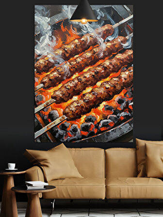 Mangalda Şiş Kebap Dekoratif Kanvas - Mdf Ahşap Tablo