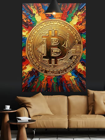 Altın Bitcoin Tablosu Dekoratif Kanvas - Mdf Ahşap Tablo