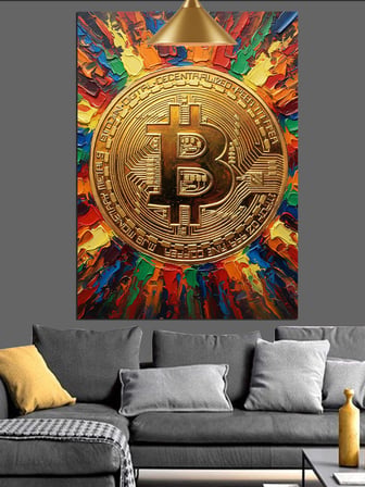 Altın Bitcoin Tablosu Dekoratif Kanvas - Mdf Ahşap Tablo