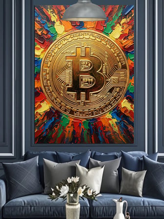 Altın Bitcoin Tablosu Dekoratif Kanvas - Mdf Ahşap Tablo