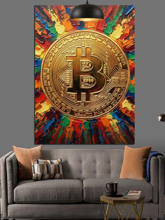 Altın Bitcoin Tablosu Dekoratif Kanvas - Mdf Ahşap Tablo