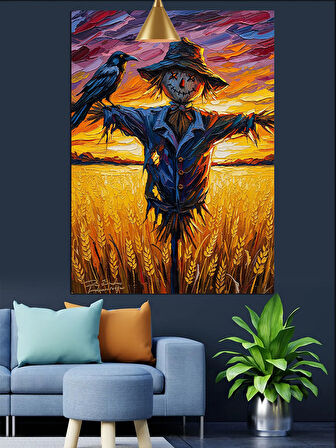 Buğday Tarlasında Korkuluk Dekoratif Kanvas - Mdf Ahşap Tablo