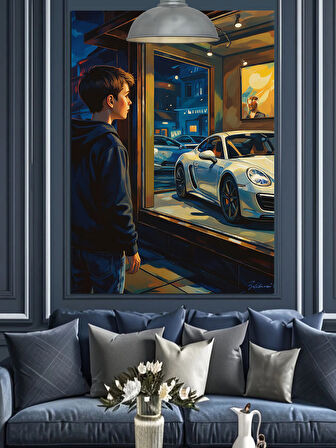 Araba Galerisinde Genç Çocuk Dekoratif Kanvas - Mdf Ahşap Tablo