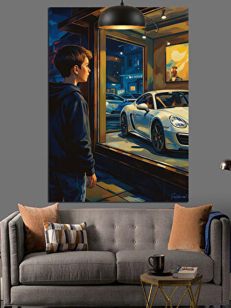 Araba Galerisinde Genç Çocuk Dekoratif Kanvas - Mdf Ahşap Tablo