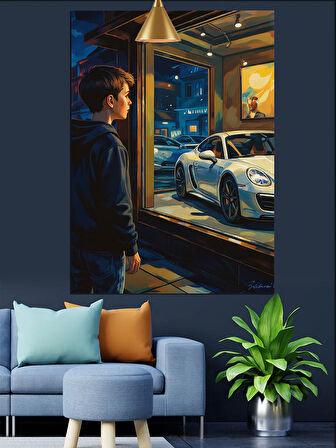 Araba Galerisinde Genç Çocuk Dekoratif Kanvas - Mdf Ahşap Tablo