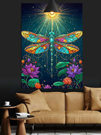 Parlak Yeşil Yusufçuk Böceği İllüstrasyonu Dekoratif Kanvas - Mdf Ahşap Tablo