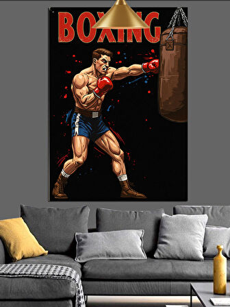 Boks Eldiveni Ve Boxıng Yazısı Dekoratif Kanvas - Mdf Ahşap Tablo