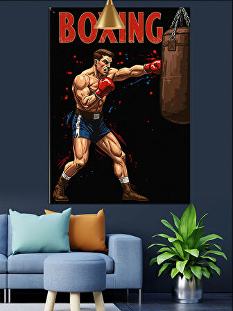 Boks Eldiveni Ve Boxıng Yazısı Dekoratif Kanvas - Mdf Ahşap Tablo