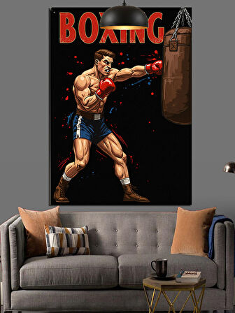 Boks Eldiveni Ve Boxıng Yazısı Dekoratif Kanvas - Mdf Ahşap Tablo