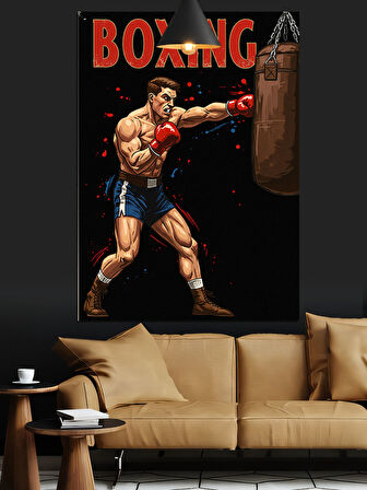 Boks Eldiveni Ve Boxıng Yazısı Dekoratif Kanvas - Mdf Ahşap Tablo