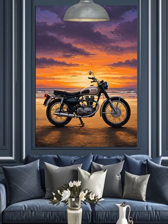Kumsaldaki Motosiklet Dekoratif Kanvas - Mdf Ahşap Tablo