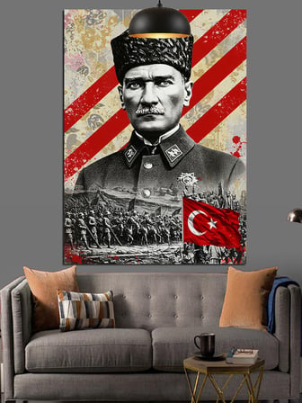 Mustafa Kemal Atatürk Ve Askerler Dekoratif Kanvas - Mdf Ahşap Tablo