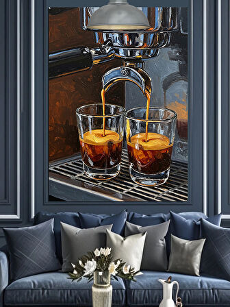 Kahve Yapma Süreci Espresso Makinesi Barista Dekoratif Kanvas - Mdf Ahşap Tablo