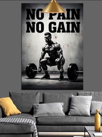 No Pain No Gain Yazılı Fitness Gym Motivasyon Dekoratif Kanvas - Mdf Ahşap Tablo