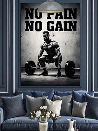 No Pain No Gain Yazılı Fitness Gym Motivasyon Dekoratif Kanvas - Mdf Ahşap Tablo
