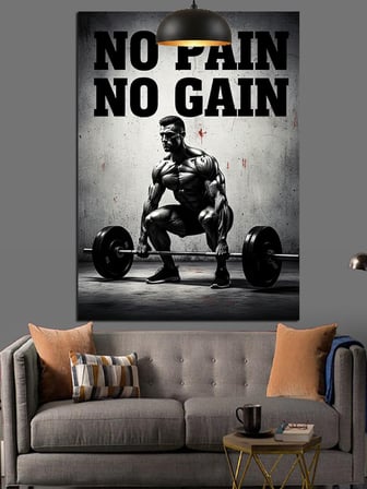 No Pain No Gain Yazılı Fitness Gym Motivasyon Dekoratif Kanvas - Mdf Ahşap Tablo