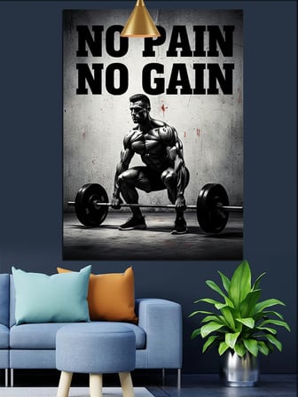 No Pain No Gain Yazılı Fitness Gym Motivasyon Dekoratif Kanvas - Mdf Ahşap Tablo