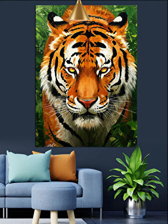 Yüzü Karanlıkta Parlayan Bir Kaplan Dekoratif Kanvas - Mdf Ahşap Tablo