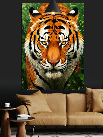 Yüzü Karanlıkta Parlayan Bir Kaplan Dekoratif Kanvas - Mdf Ahşap Tablo