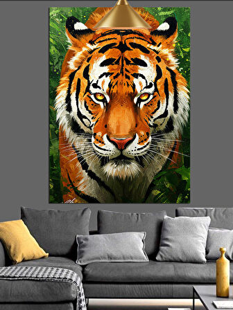 Yüzü Karanlıkta Parlayan Bir Kaplan Dekoratif Kanvas - Mdf Ahşap Tablo