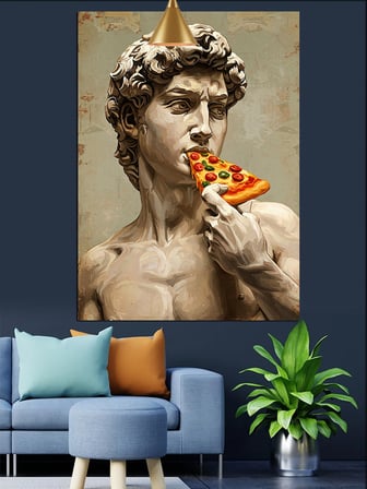 Heykel Michelangelo'Nun Davut'U Pizza Dekoratif Kanvas - Mdf Ahşap Tablo